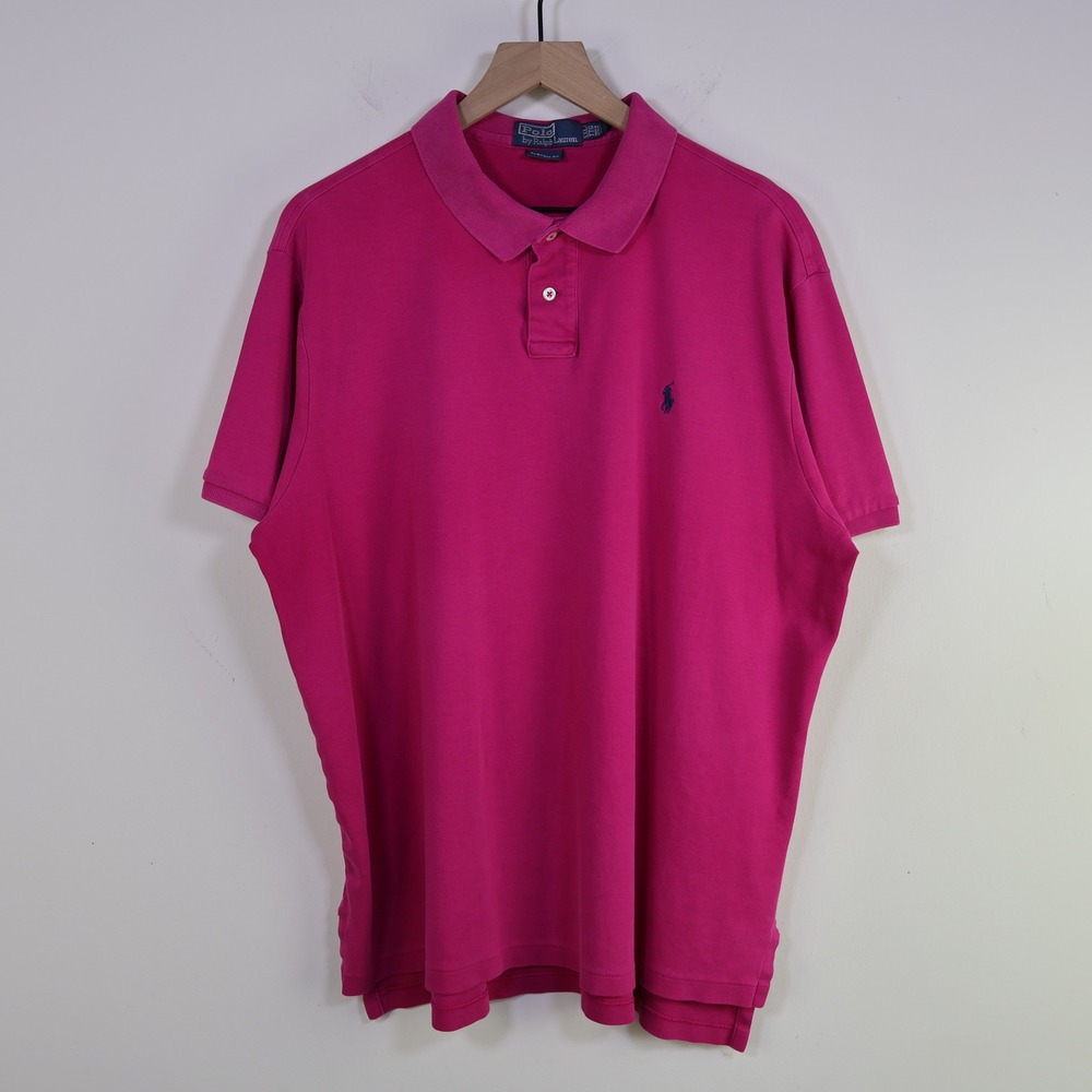 Vintage Polo Ralph Lauren Custom Fit Polo Shirt XXL Pink Magenta Cotton Pique